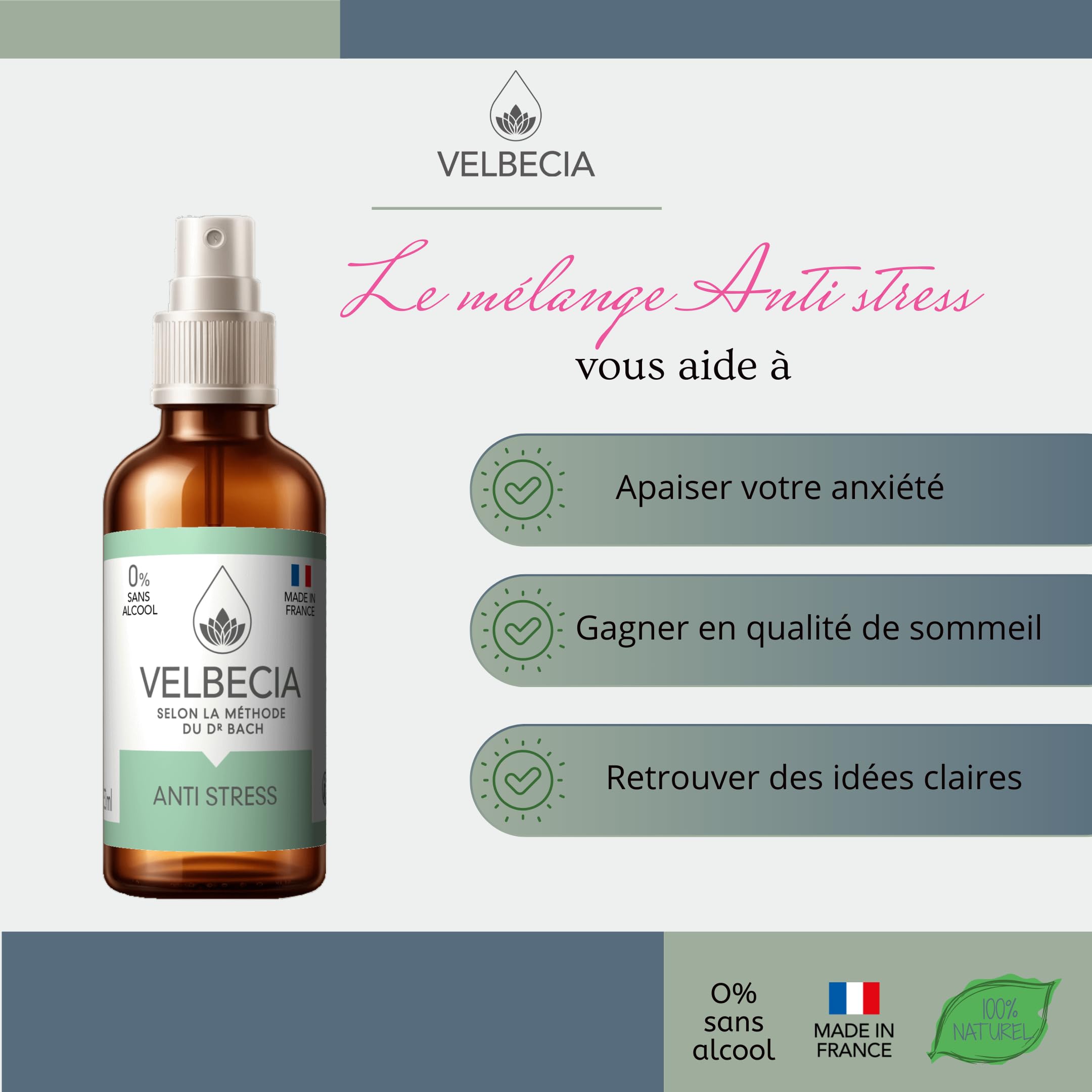 Velbecia® Anti stress 30 ml +1 OFFERT Essences florales – SANS ALCOOL – Méthode du Dr Bach - Crise d'angoisse, Anxiété, burn out, dépression, déprime, fatigue, surmenage