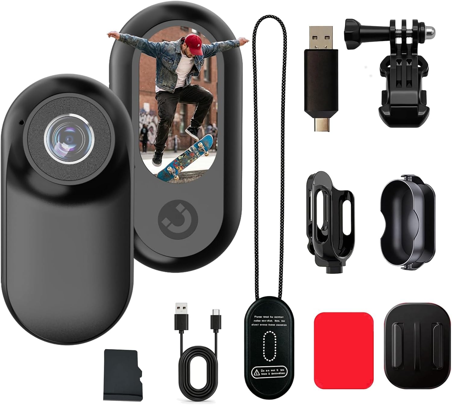 Mini Body Cam mit Magnetgurt, freihändige POV Kamera 26g inkl.Speicherkarte，Action cam für Motorradhelm，Radfahren & Vlogging,Haustier Schwarz