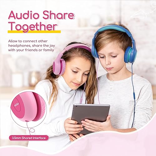 Miniatura 7 de EarFun Auriculares para niños con cable con micrófono, auriculares de límite de volumen de 8594 dB para niños, auriculares portátiles con cable con