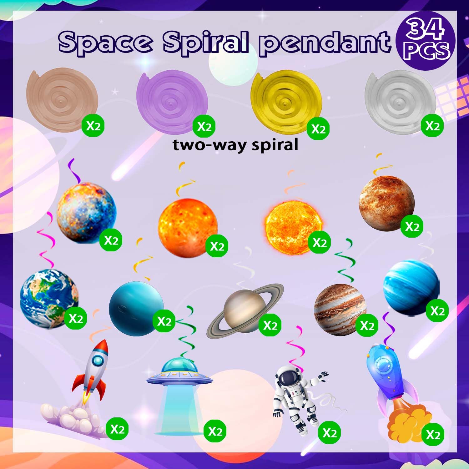 Decorazione Sospesa a Spirale Nello Spazio Esterno, 34 Pcs Decorazioni da Appendere per Feste a Tema Spazial & Decorazioni a Spirale Appese a Pianeti per Decorazioni per Feste nello Spazio Esterno