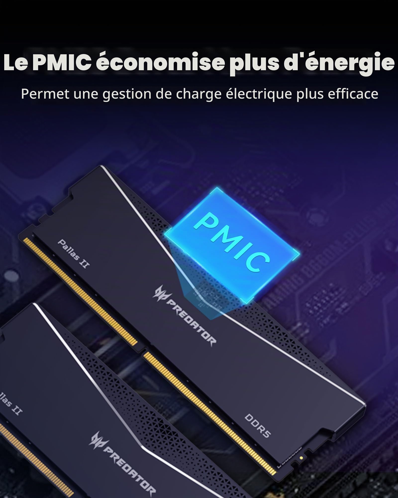 Acer Predator Pallas II mémoire RAM DDR5 32Go (16Go x 2) 6000MHz CL36 - Intel XMP 3.0 & AMD Expo - Mémoire de Travail pour Ordinateur de Jeux PC - Noir