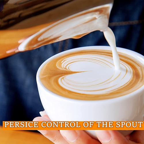 Miniatura 6 de HOMEE Jarra de espuma de leche, jarra de vapor de leche de acero inoxidable de 12 onzas con pico de águila, jarra de leche espresso con almohadillas