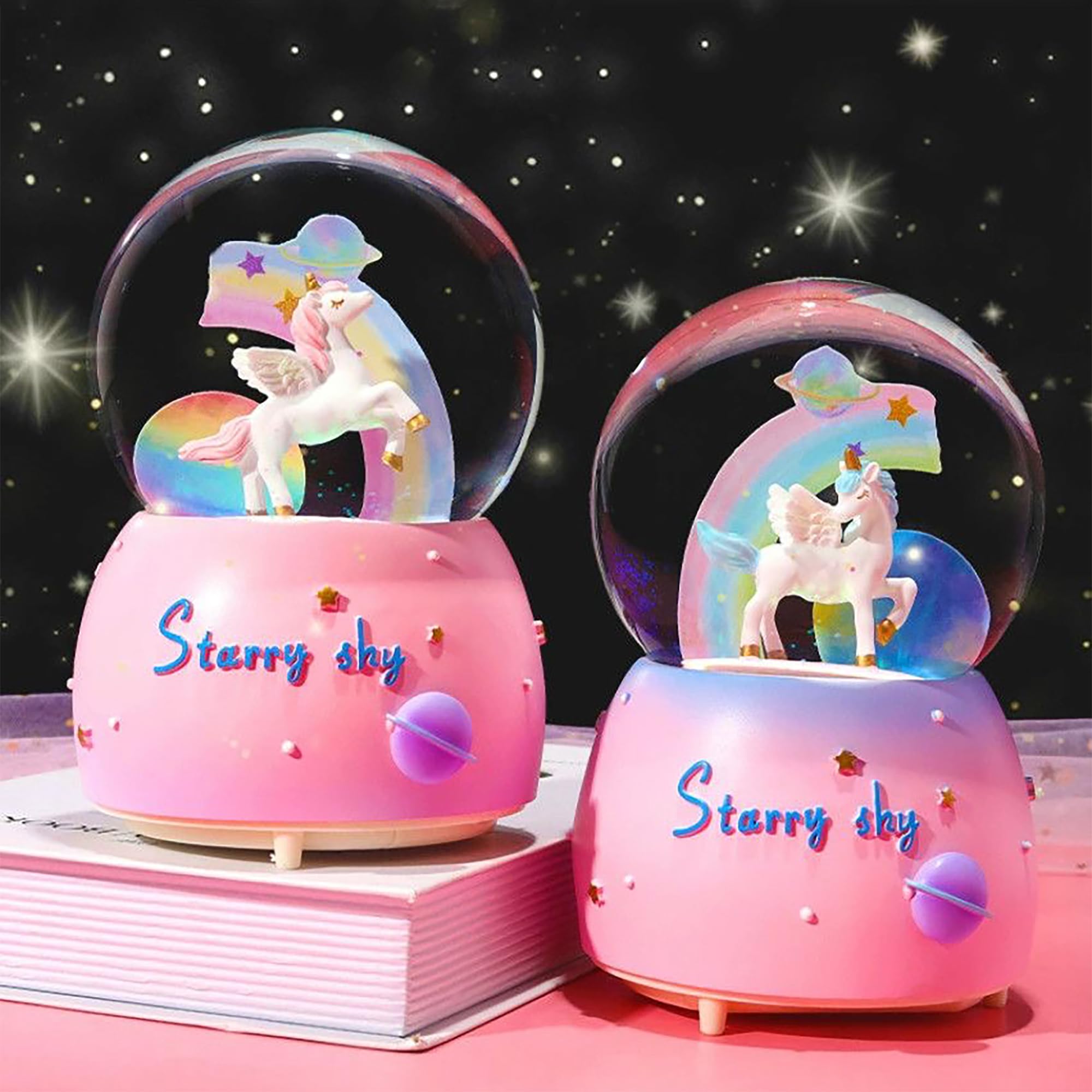 Boule à neige licorne arc-en-ciel pour enfant, fille, garçon, musique, cadeau de Noël ou d'anniversaire