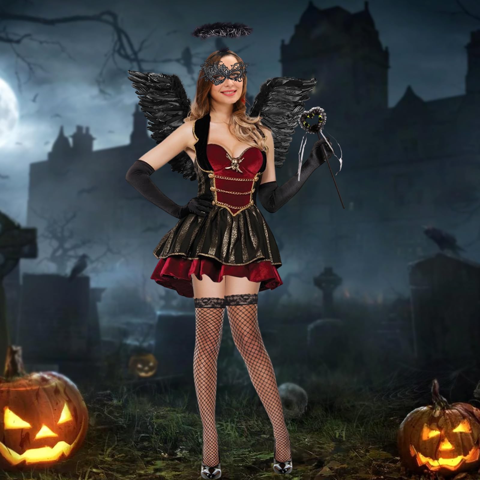 Engelsflügel Kinder Schwarz - Fee Kostüm Mit Sternstab Für Halloween 3-7 Jahre
