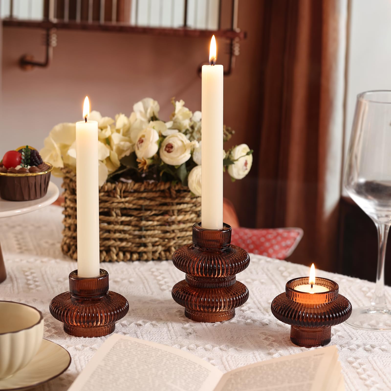 Brauner Kerzenhalter, Boho-Kerzenhalter für den täglichen Raum/Herbsthochzeit/Halloween/Thanksgiving-Party, doppelseitiger Kerzenhalter für Kerzenständer/Teelichter, 10 Stück