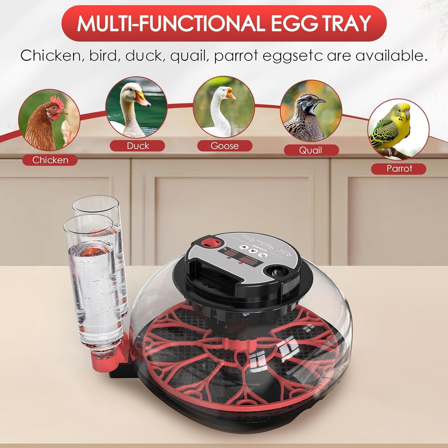 Incubadora para eclosión de huevos, volteadora automática de huevos y nuevo sistema de control automático de humedad, visión clara de 360° para pollo, pato y codorniz (negro)