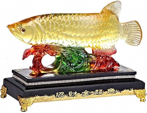Wenmily Figura de estatua de pez de la suerte de Feng Shui de gran tamaño (pez dragón dorado), decoración de oficina y sala de estar, el mejor