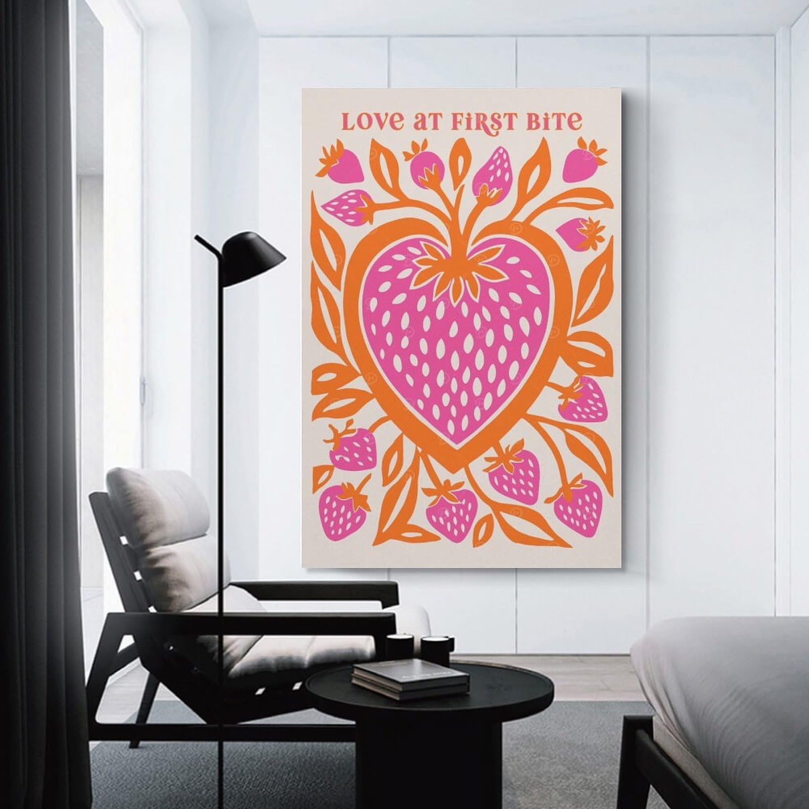 Junmoney Canvas Wall Picture Pink Strawberry Pop Art, 16x24inch(40x60cm), for Front Hall, Corridor Or Welcome Spaces, Decorative Wall Art for Narrow Spaces
