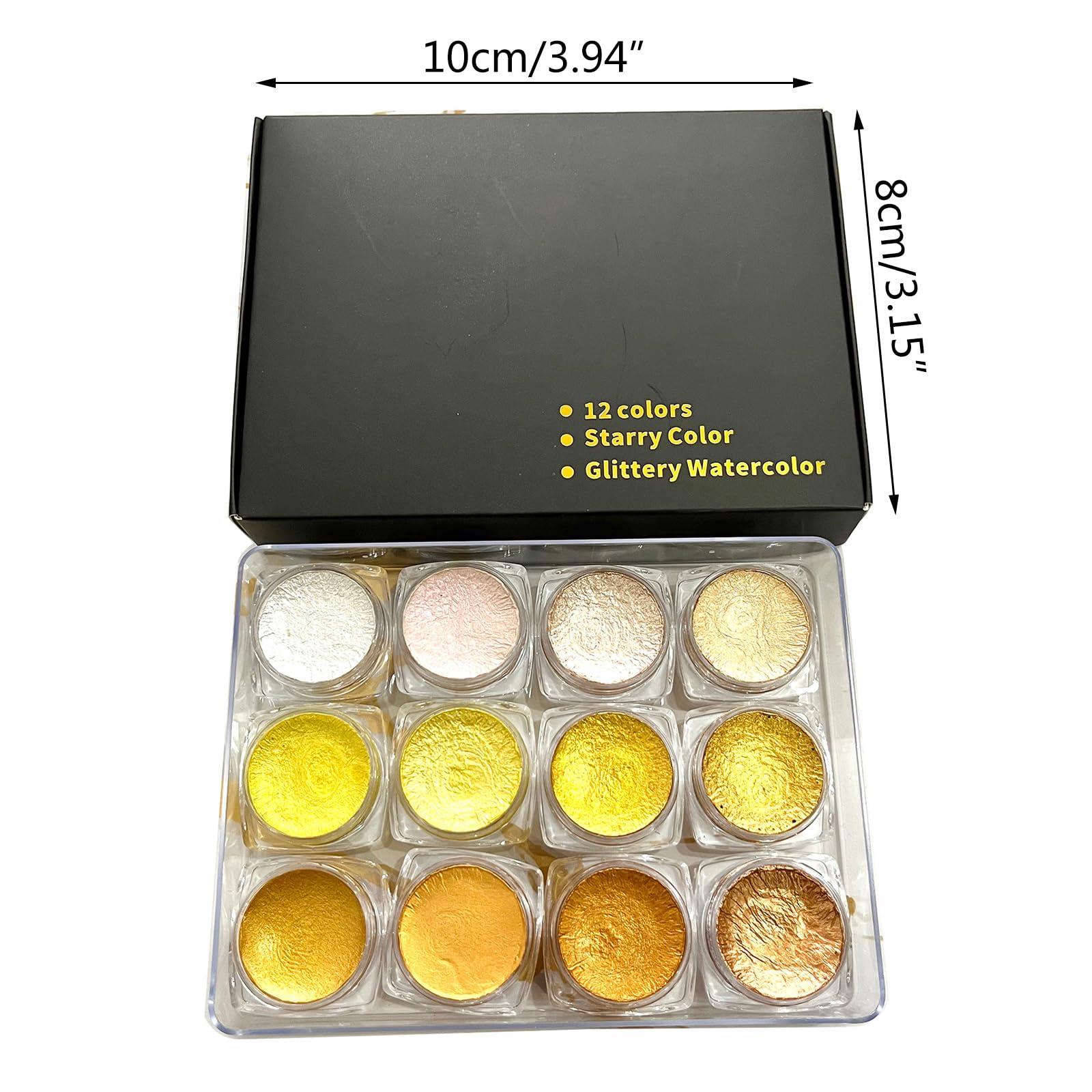 Peinture aquarelle professionnelle 12 couleurs à paillettes pour peinture sur papier, bois, pierre, aquarelle, nail art