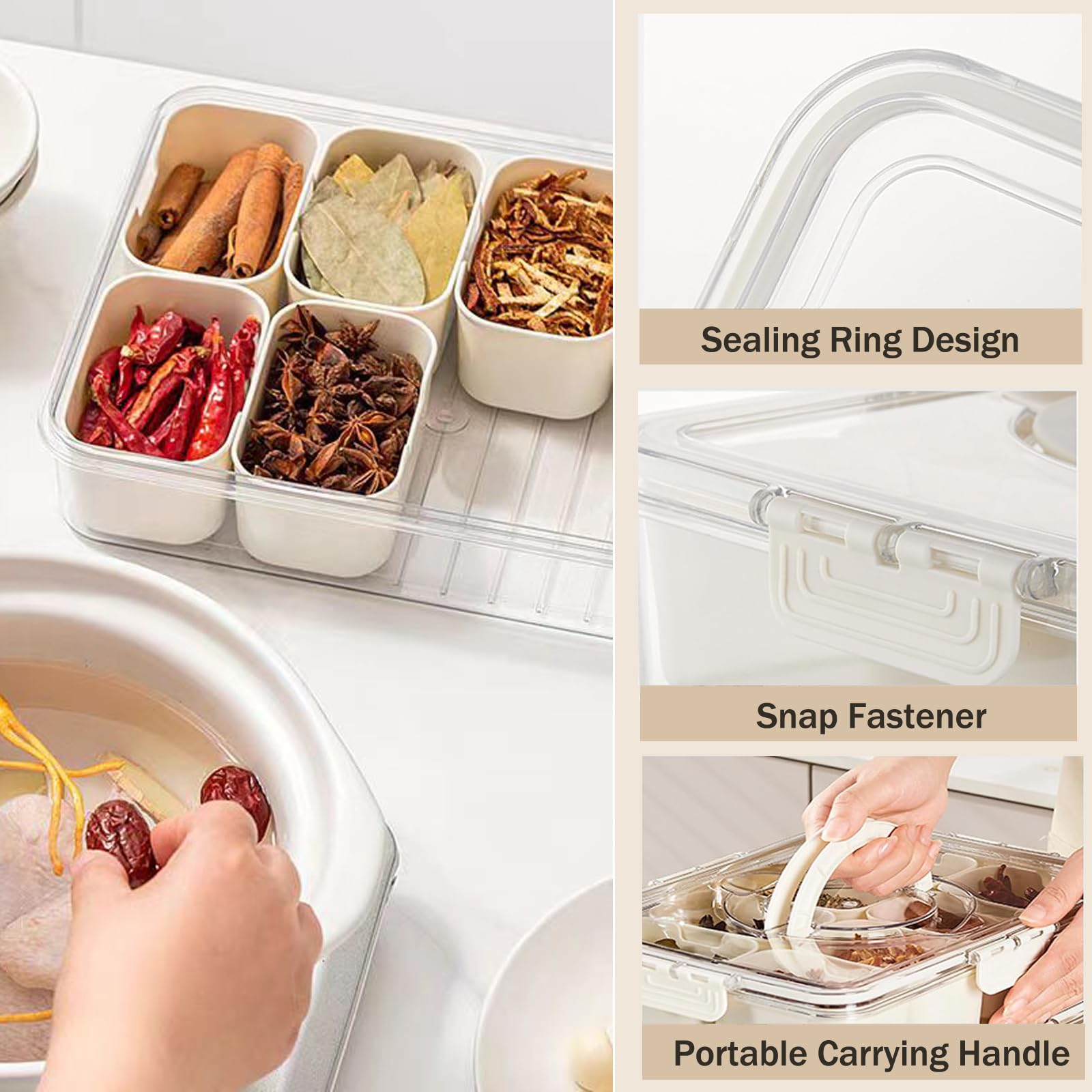Homiflex Snack Box Con 8 Scomparti – Contenitore Portatile Con Coperchio E Manico – Ideale Per Picnic, Ufficio E Viaggi