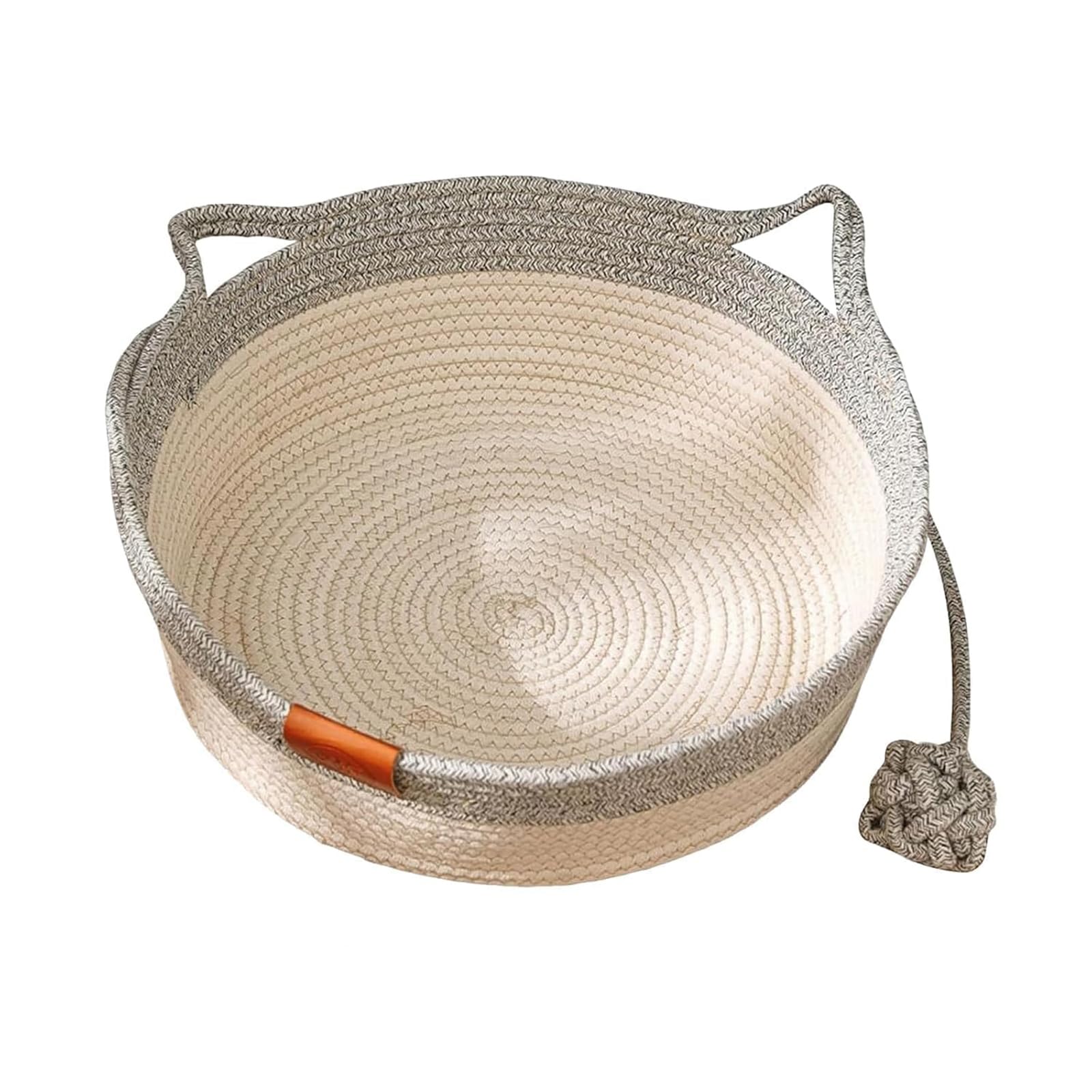 Hand-Woven Cotton Rope Cat Bed with Plush Tail Toy