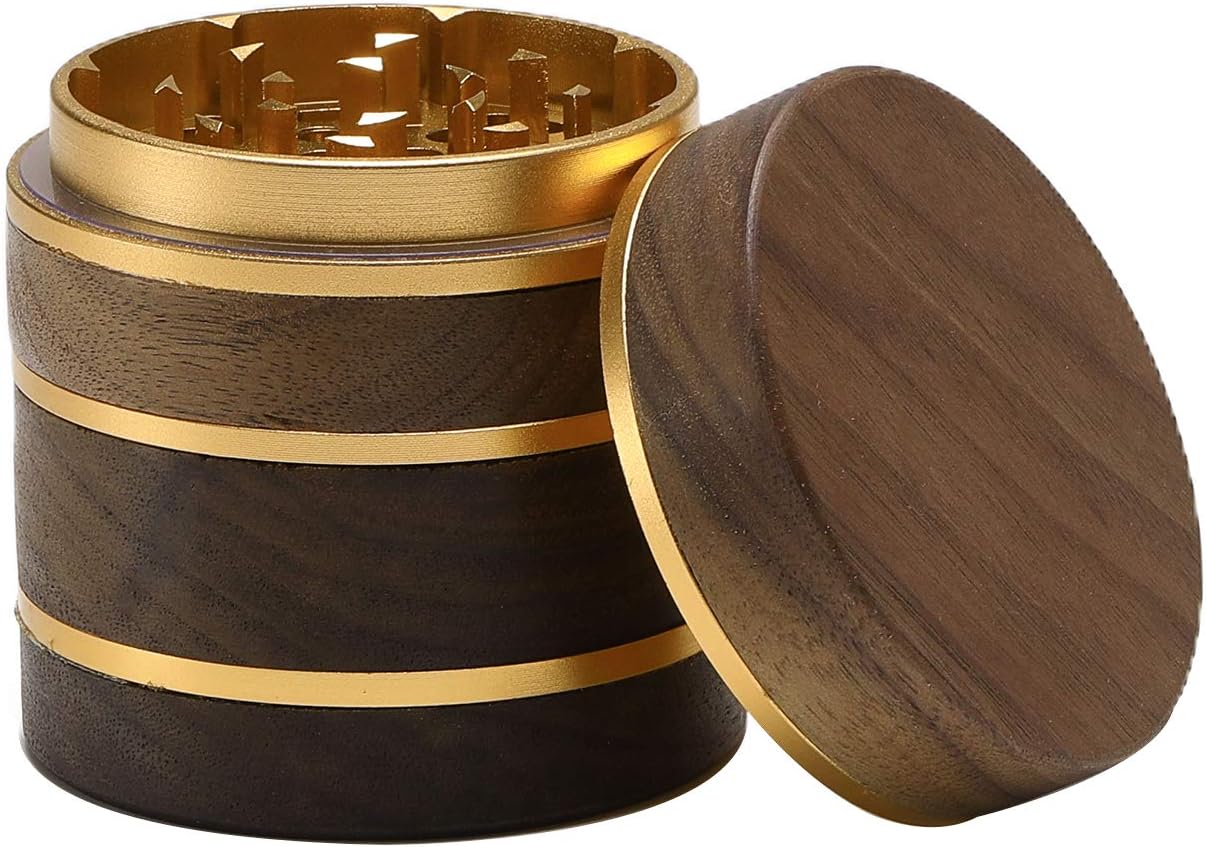 Premium Large Wooden Spice Grinder Pollen Collector with Magnetic Lid and Pollen Catcher 4 Piece 2.5 inches