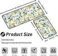 Vista 2 de Lemon - Juego de 2 alfombras y tapetes de cocina de microfibra antideslizantes, lavables, absorbentes para el piso, juego de 2 tapetes de cocina