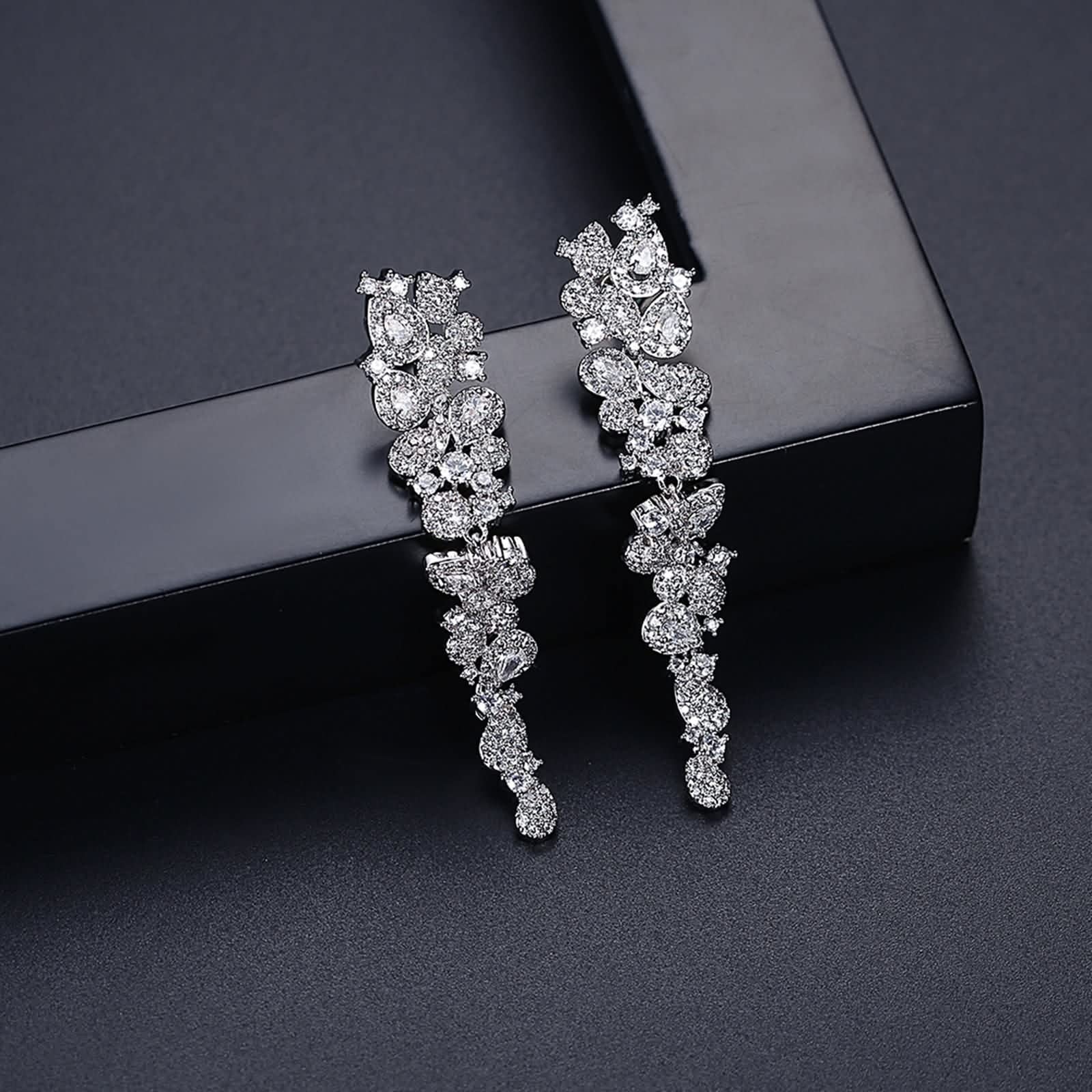 Zirkonia Ohrringe Hängend, Ohrstecker Damen Elegant Versilbert 11.2MM Silber Modeschmuck Geschenke