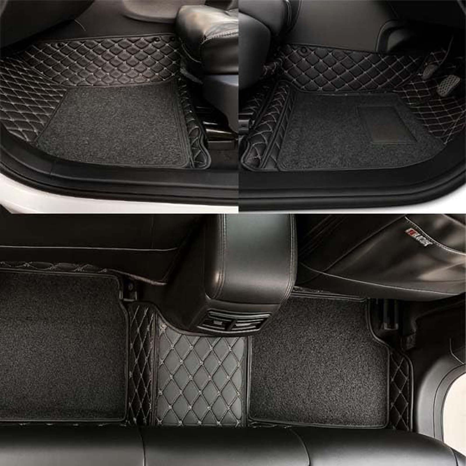 Luxury 7D Car Floor Mat Full Set for Toyota Fortuner (2017 to 2024) | 7 Layer Protection Mats | Luxury Leather with Noodle/Curly Car Foot Mat with Heal Pad | Anti-Skid & Waterproof (Black)