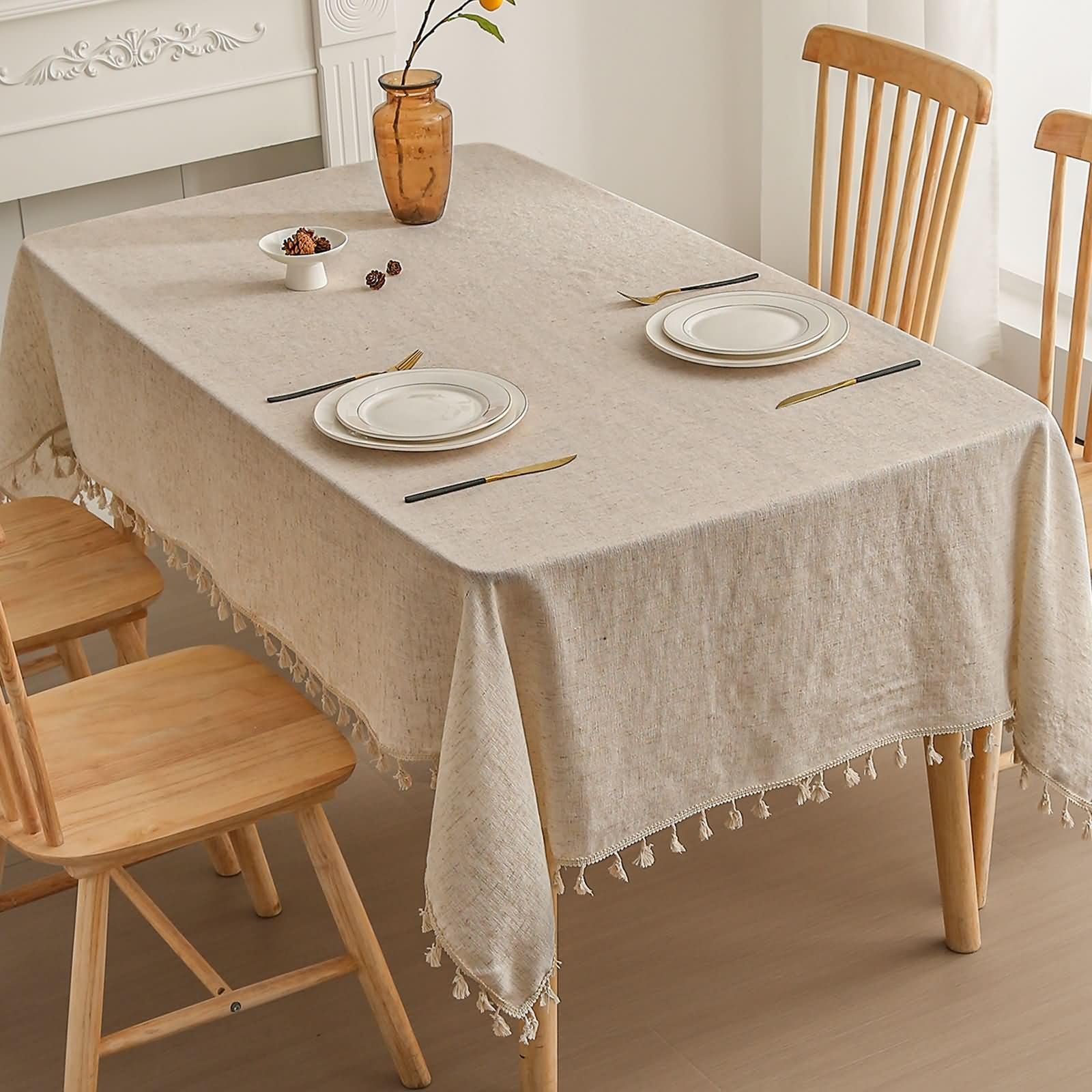 Nappe de Table Rectangulaire Beige 140x180 cm en Polyester Beydodo