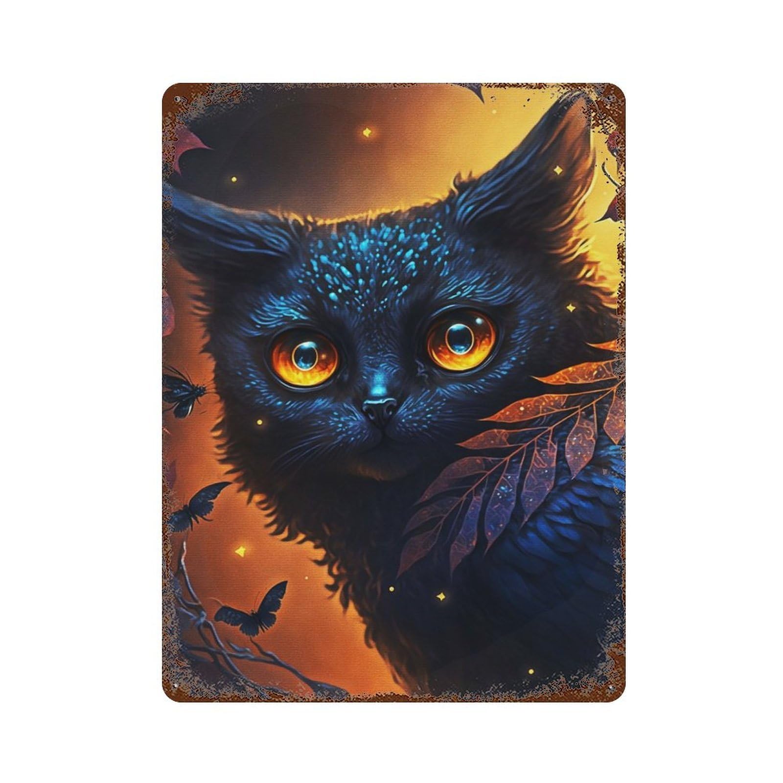 Black Ghost Cat Rustic Tin Plaque 15.7"x11.8", Ideal for Shed, Workshop And Garage Wall Decor