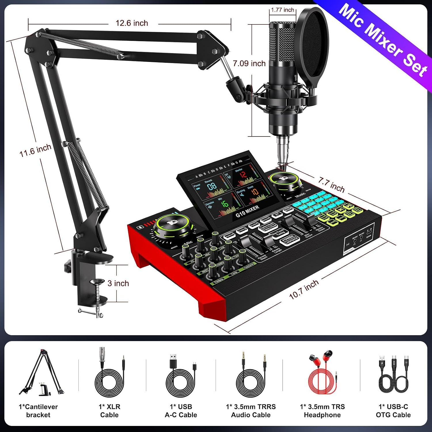 G10-P15 Podcast & DJ Equipment Bundle, Sound Card Interface + Cardioid P15 Mic + Versatile DJ Mixer, Ideal for Live Streaming, Gaming, Karaoke, YouTube Content