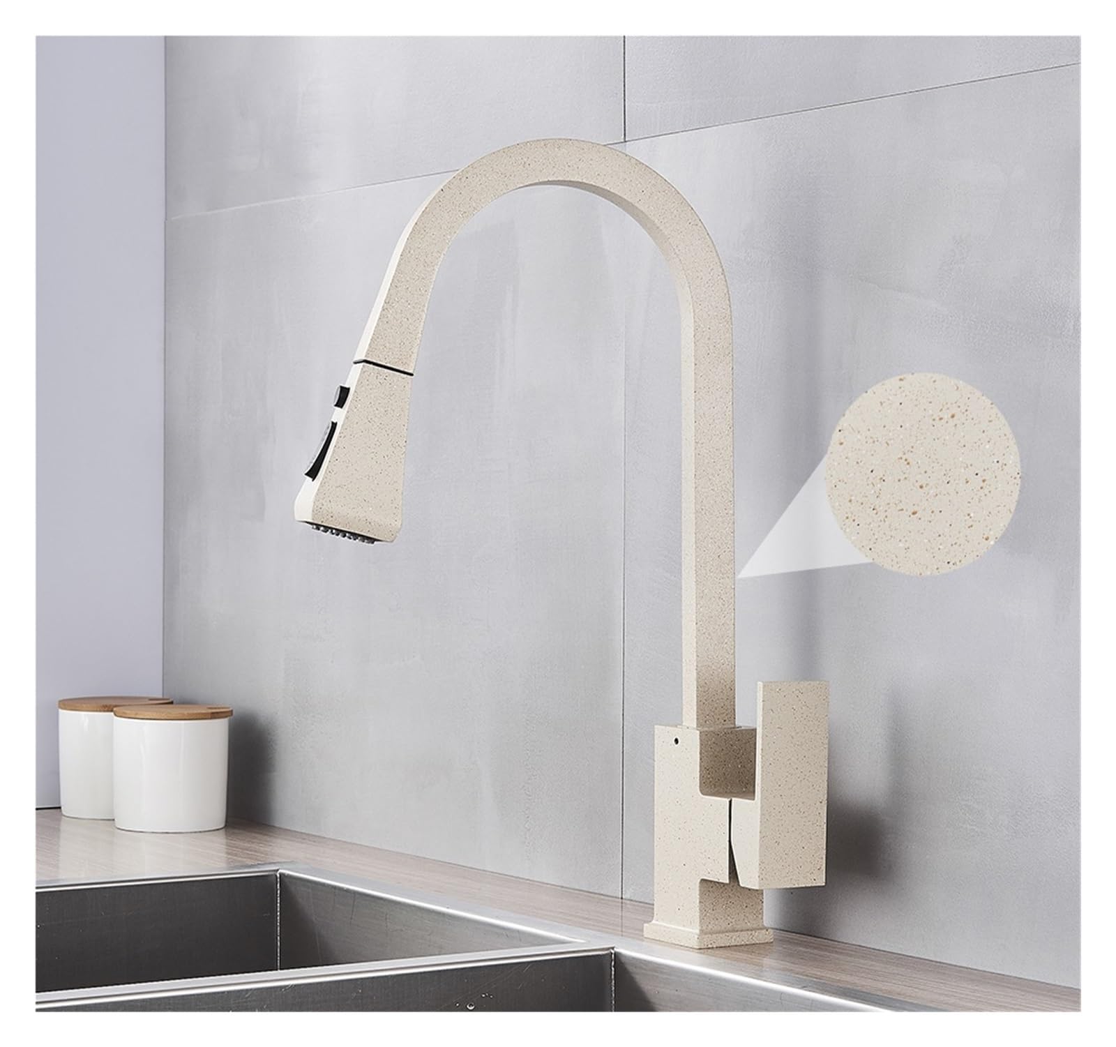 Mitigeur extractible carré au design beige texturé pour îlot central
