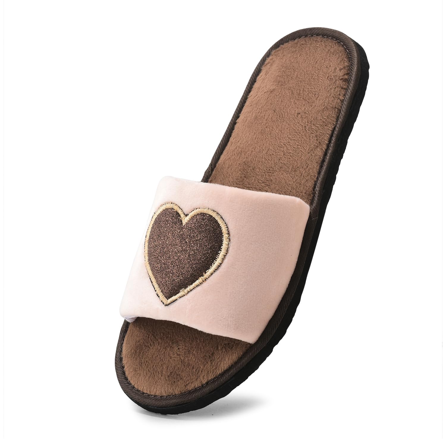 Women's Soft Cushion Fur Slippers | Stylish Heart Print Fur Open Toe House Slides | Warm Indoor Bedroom Slippers-image-9
