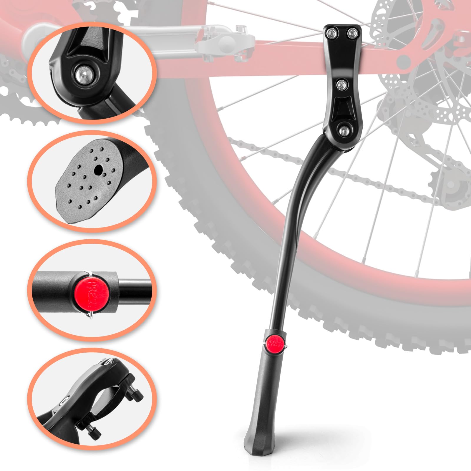 LYCAON Fahrradständer 24-29 Zoll, Aluminiumlegierung Einstellbarer Universal Fahrrad Ständer mit Rutschfestem Gummifuß, Seitenständer für Mountainbike/Rennräder/Trekkingrad/Ebike Sport & Freizeit
