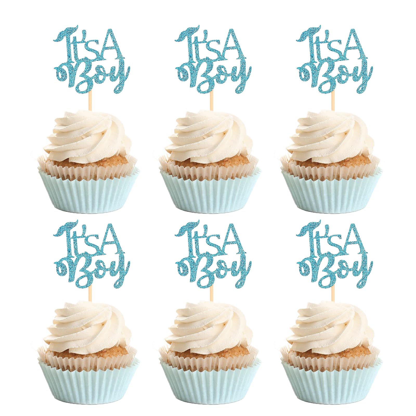36Pcs It's a Boy Cupcake Toppers Mustache Glitter Decoration for Gender Reveal Boys Birthday Party Baby Shower Supplies