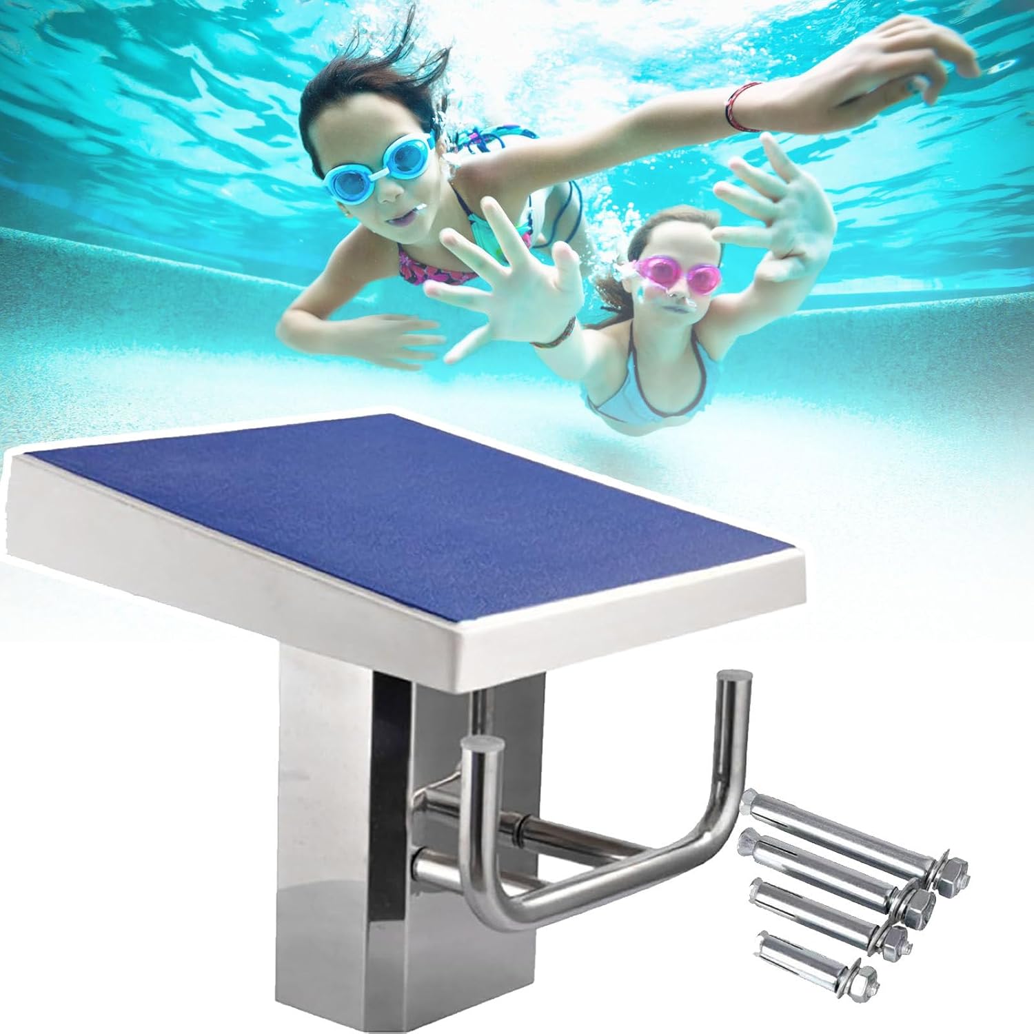 Diving Board with 304 Stainless Steel Base, Non-Slip 15° Incline, 250 Kg Load Capacity, Professional Swimming Pool Diving Platform for Competitions and Training
