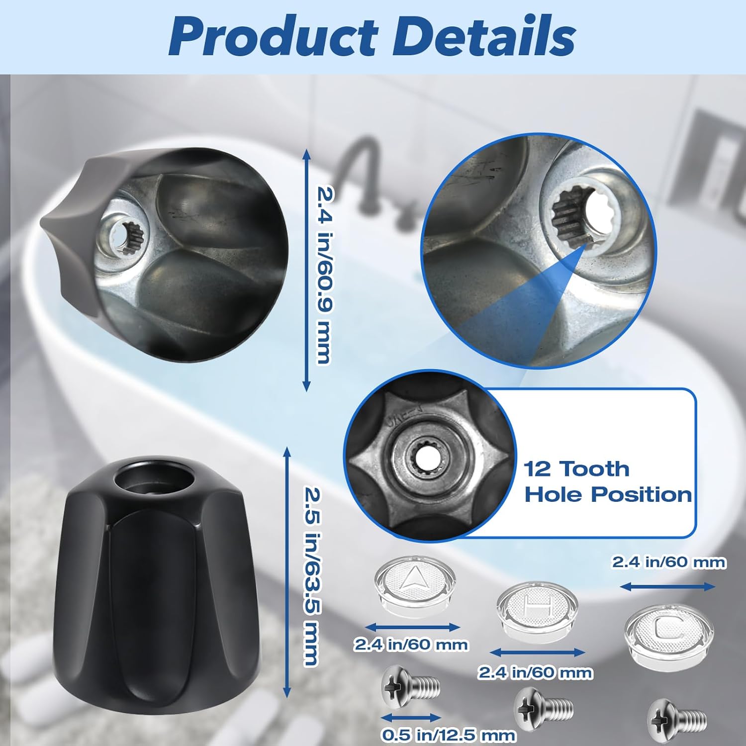3-Pack Matte Black Shower Knob Replacement Compatible with Price Pfister Verve, Bathtub Shower Systems - Includes Bathtub Faucet Handle Trim, Hot/Cold/Diverter Knobs & 3 Screws