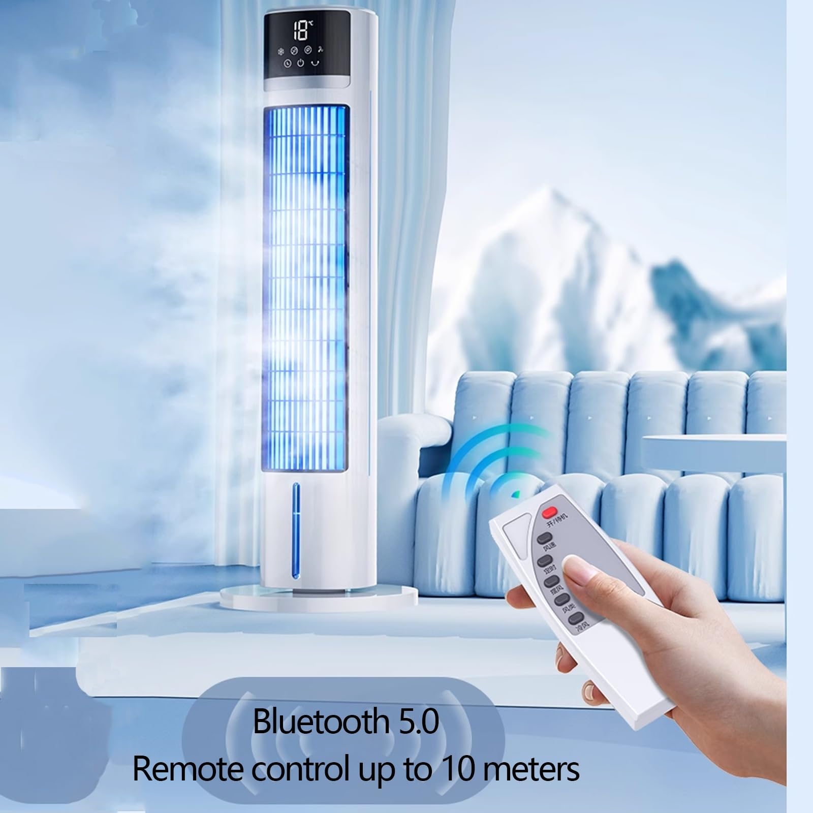 Energooszczędna przenośna chłodnica powietrza 5000 BTU z nawilżaczem do mgły lodowej, 3-biegowy pilot wentylatora Quiet Desk do sypialni Patio Compact Cooling Solution