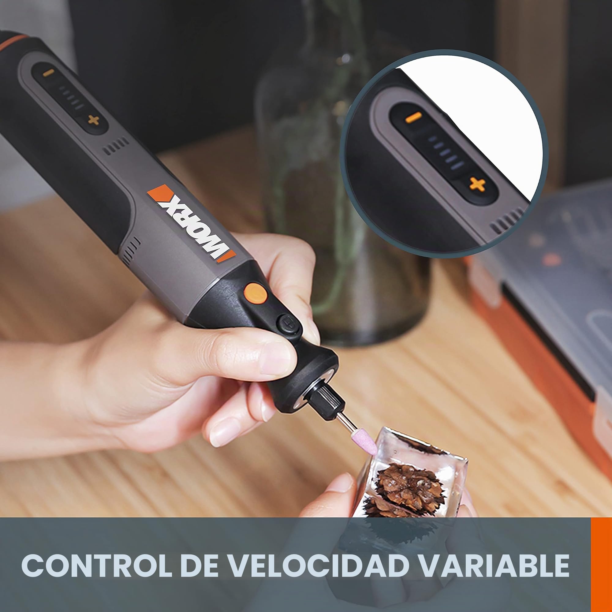 WORX Herramienta giratoria inalámbrica de 8 V WX106 con carga USB | Carga USB, tamaño de pinza de 3,2 mm, control de velocidad variable, diseño ligero y compacto, incluye 23 accesorios