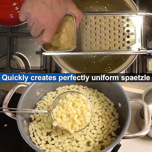 Miniatura 4 de Spaetzle Maker de acero inoxidable con mango de agarre cómodo, juego de herramientas para hacer albóndigas de huevo alemán tradicional casero