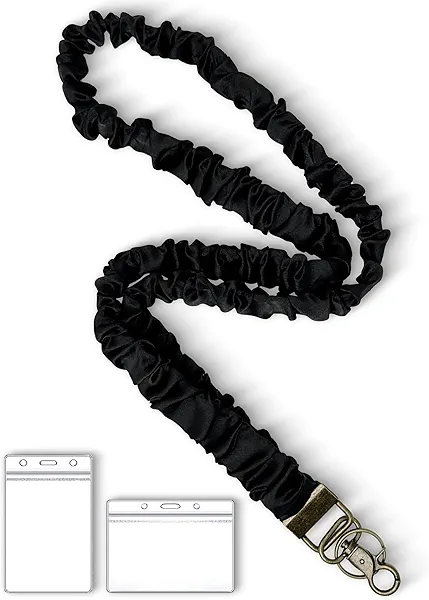 Lanyardio Stretchy Scrunchie Lanyard for ID Badges Keys, Cute Teacher Lanyard for Women with 2 Card Holders 19.6 Inch