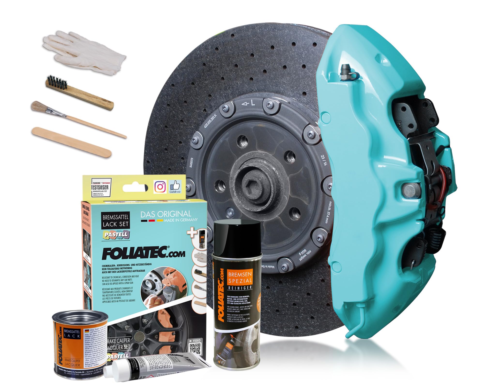 Foliatec Juego de pintura para pinzas de freno, resistente al calor, juego completo para 4 pinzas de freno, Pepper Mint, juego de 7 piezas