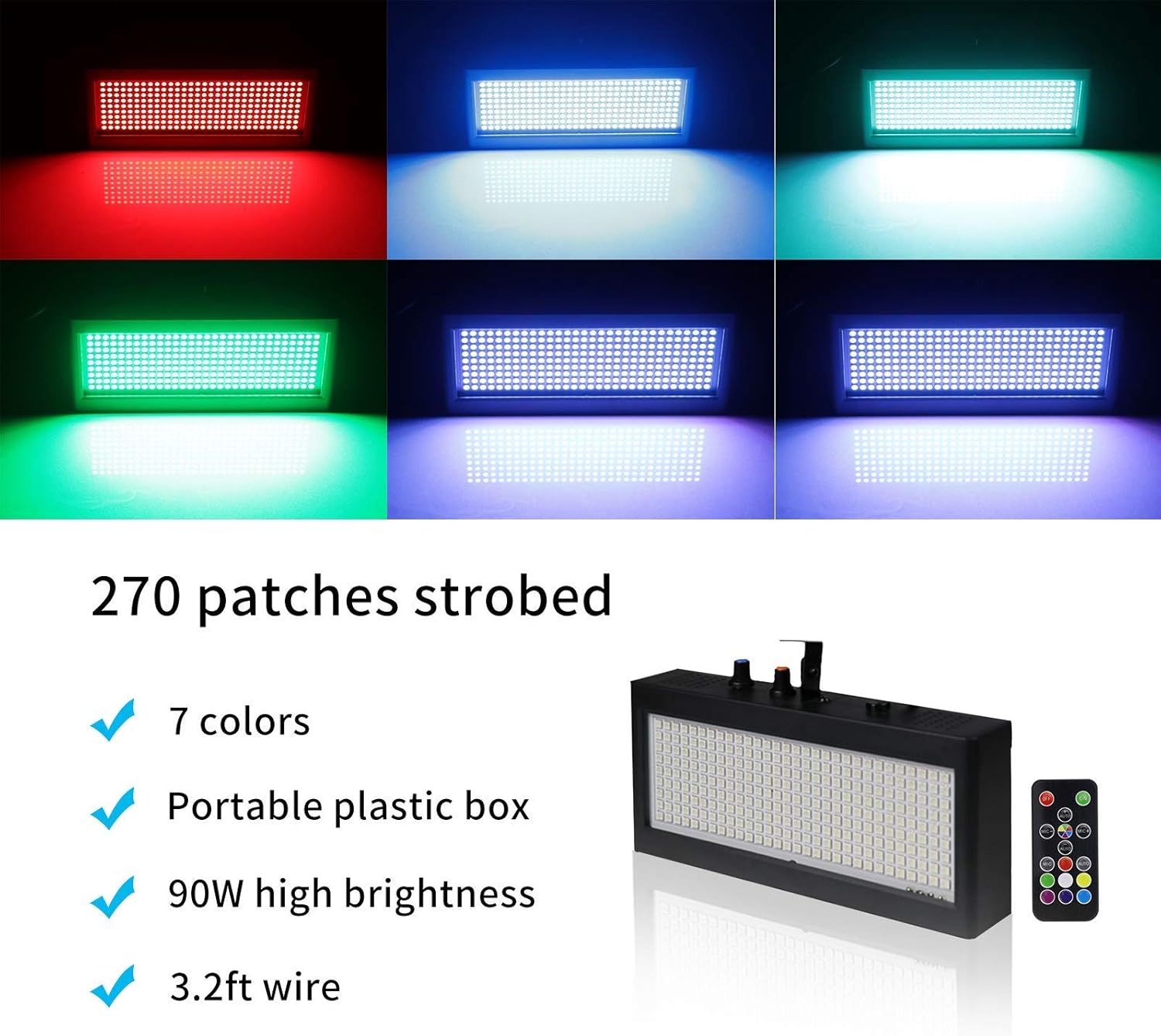 Stage Strobe Light, Super Bright Flash Stage Lighting, Sound Activated and Speed Control RGB Strobe Light, Flash Party Lighting for Wedding, Xmas, Birthday, Club, DJ (270 LED)