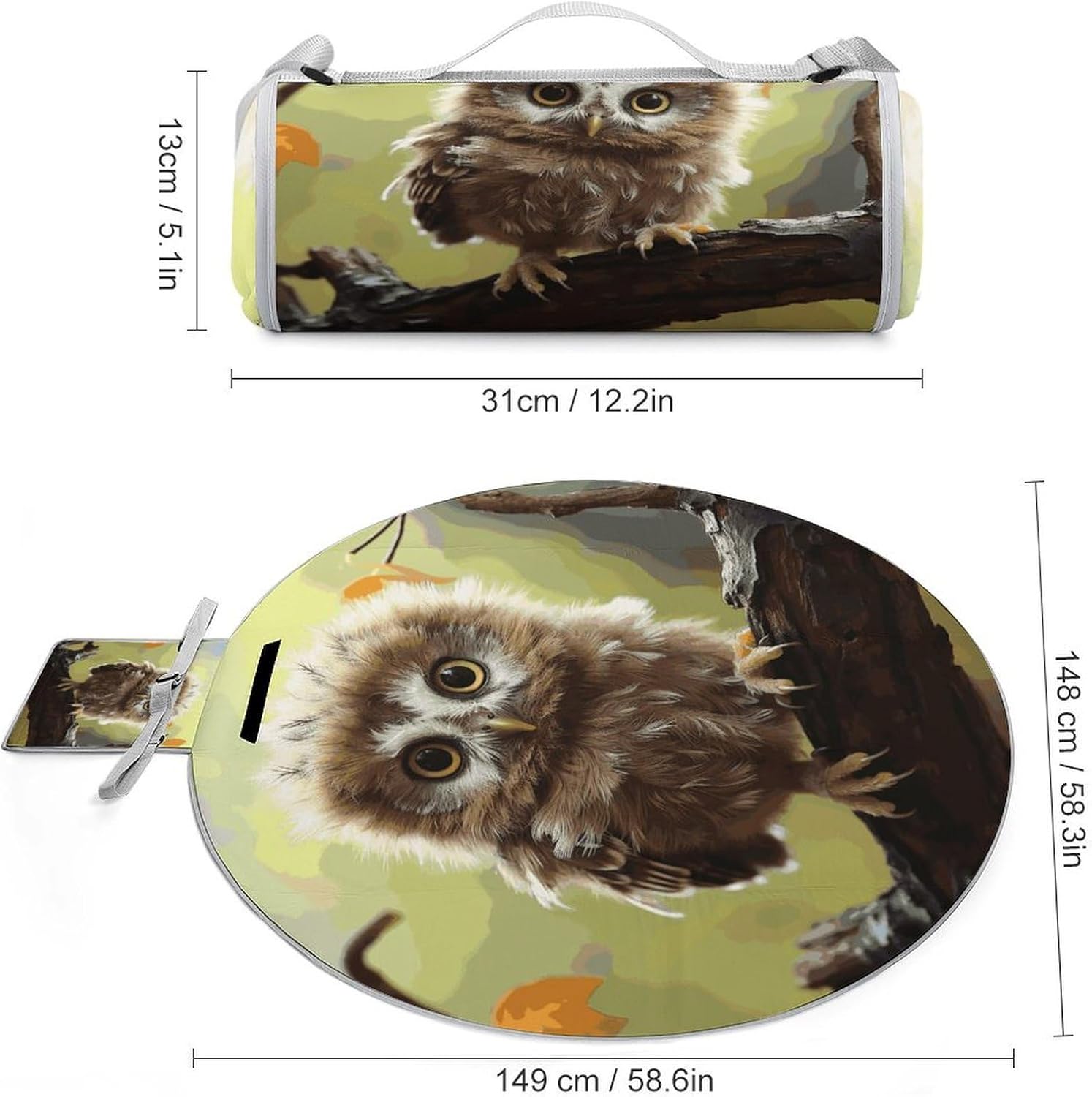 Real Cute Owls Picnic Mat Lightweight Waterproof Picnic Blankets Extra Large Picnic Outdoor Blankets Foldable Sandproof Beach Blanket for Park Beach Camping Courtyard 58.3''x58.3''