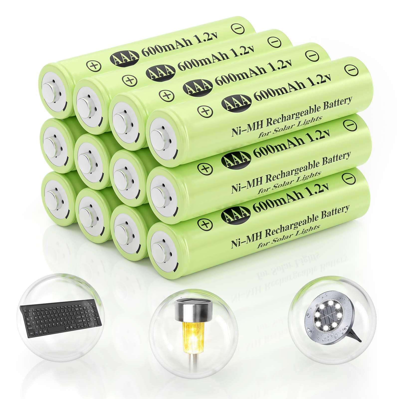 AAA 1.2v Ni-MH Rechargeable Batteries, Triple A 600mAh 1.2V Low Self-Discharge Solar Battery for Outdoor Solar Lights, Solar String Light (AAA 600mAh -12pack)