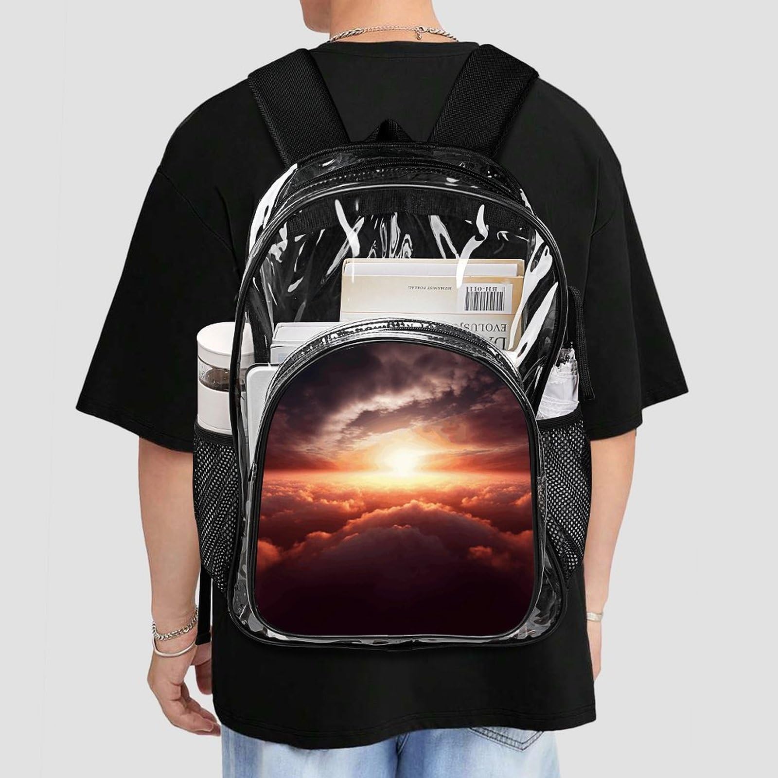 Sun Sunrise Cloud Clear Rucksack, groß, transparent, PVC, Büchertasche für Sicherheit, Arbeit, Reisen, Stadion