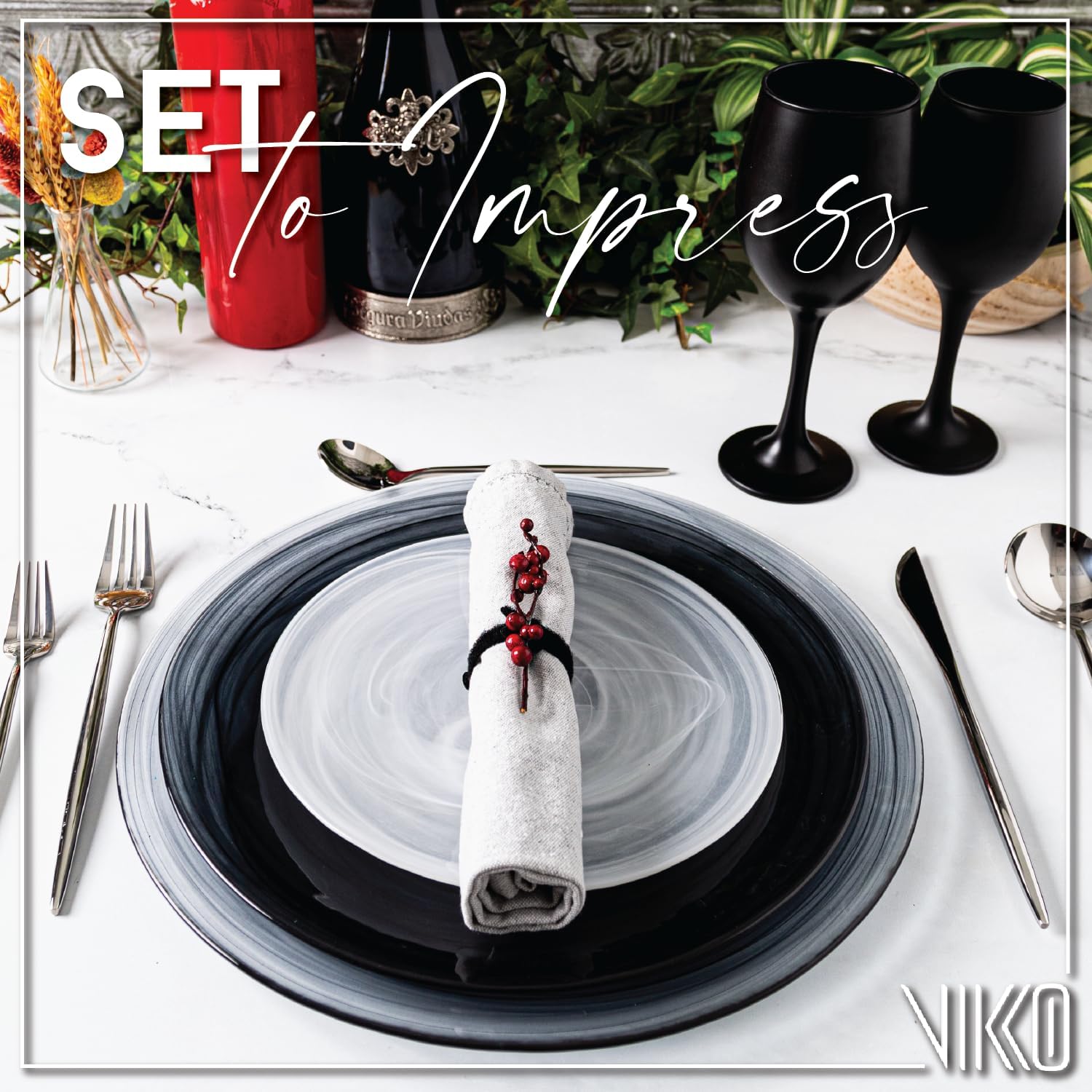 Vikko Lunch Plates, Set of 6 White Alabaster Plates, 8.5" Plate with Marbelized, Swirl Design, Elegant Glass Entree Plate, Dishwasher Safe