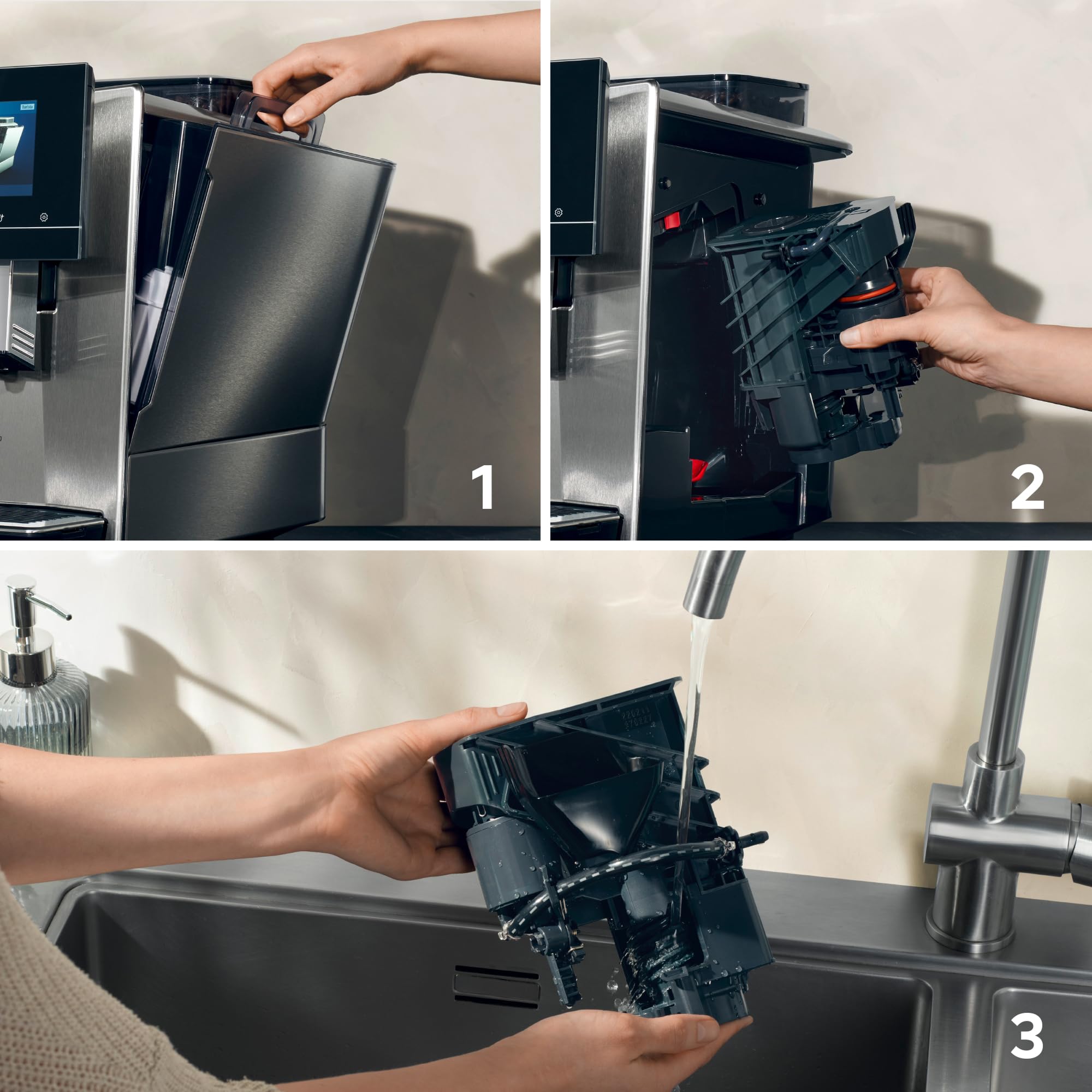 Siemens Kaffeevollautomat EQ900 plus, großes farbiges TFT-Display, autom. Reinigungsystem via Kartuschen, 36 Heiß- und Kaltgetränke, Cold Brew, Doppeltassenfunktion, super leise, Edelstahl, TQ905DZ3 | Großes farbiges TFT-Display, Autom. Reinigungsystem vi
