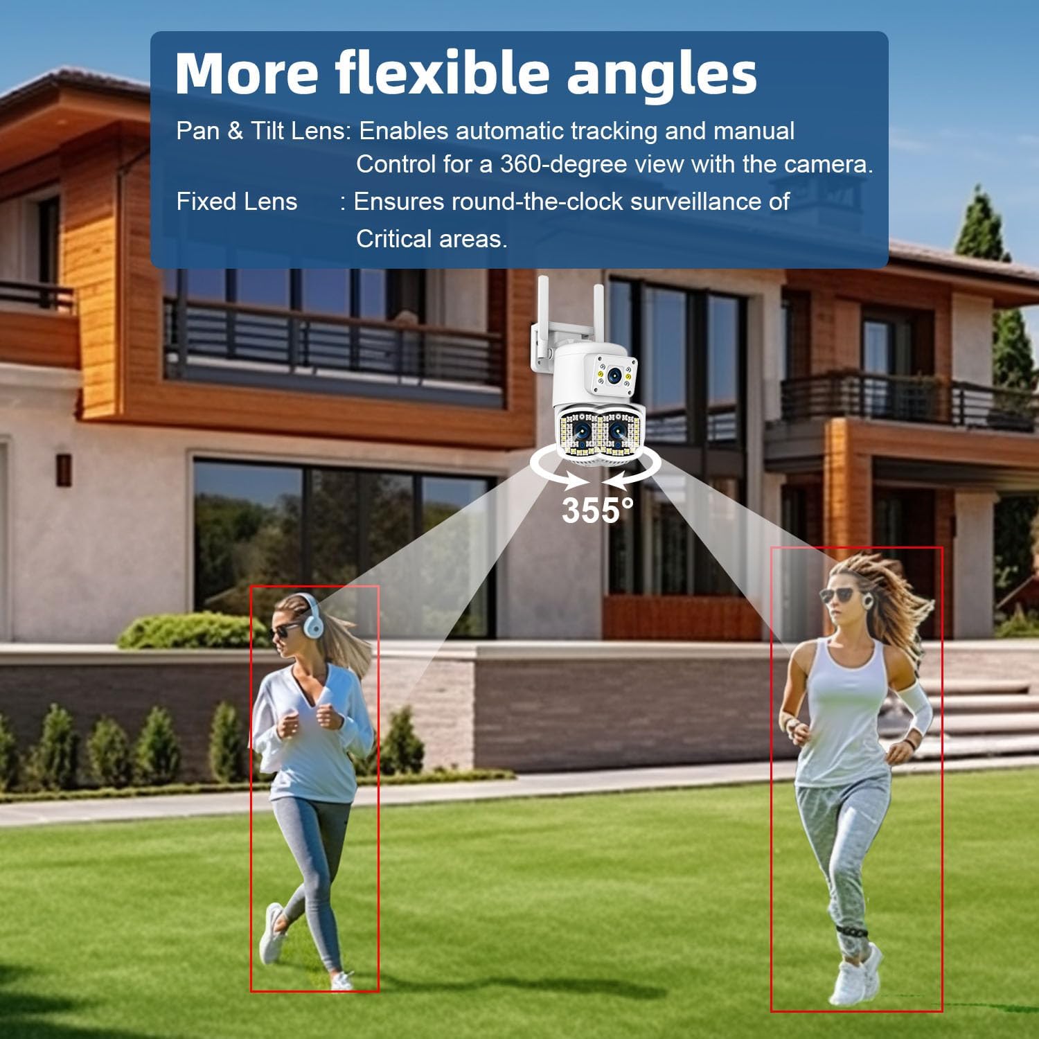 Dual Lens Outdoor PTZ Security Camera,4MP WiFi Surveillance Camera with Night Vision, Motion Detection, Human Tracking & Detection, 355°View, SD/Cloud, 24/7 Record, White, - Image 5