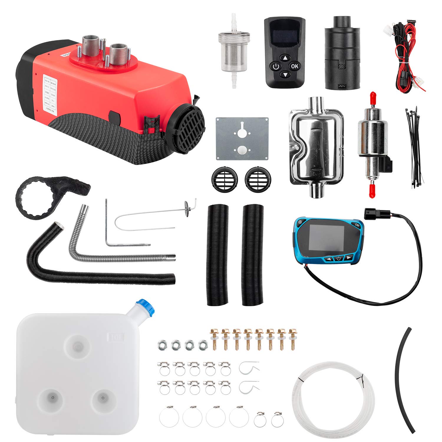 1 INCHHOME Chauffe-air diesel 2KW / 5KW / 8KW Chauffage de stationnement de camion de bateau de voiture 12V avec interrupteur LCD (Carbon Fibre Red, Nouvelle télécommande 2kw)
