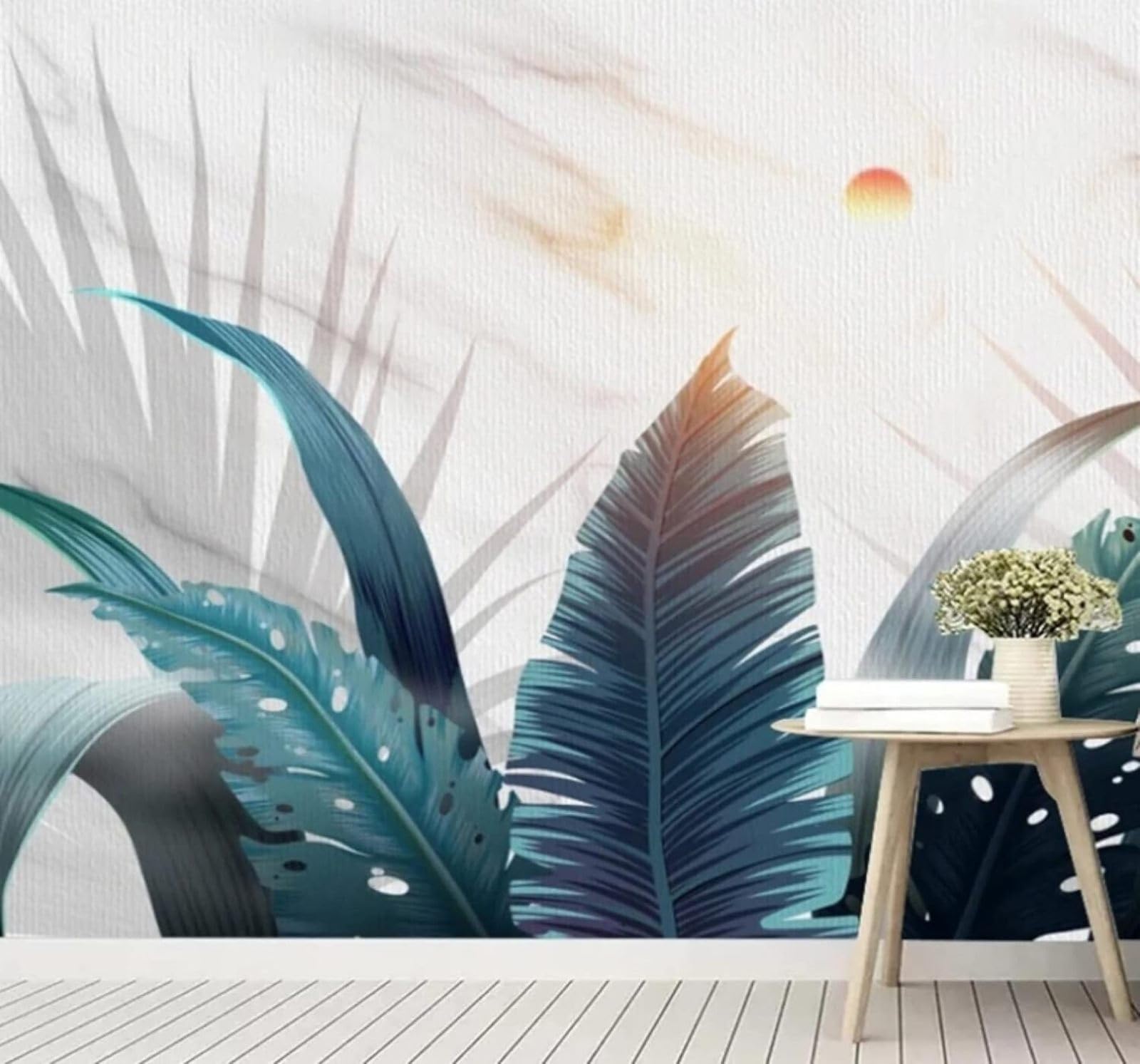 XLMING Hand Drawn Leaves Sunrise Faux Marble Texture 3D Wallpaper Luxury Silk Study Dining Feature Sofa Grey Bedroom Living Room Tv Decorative Wall-350cm×256cm