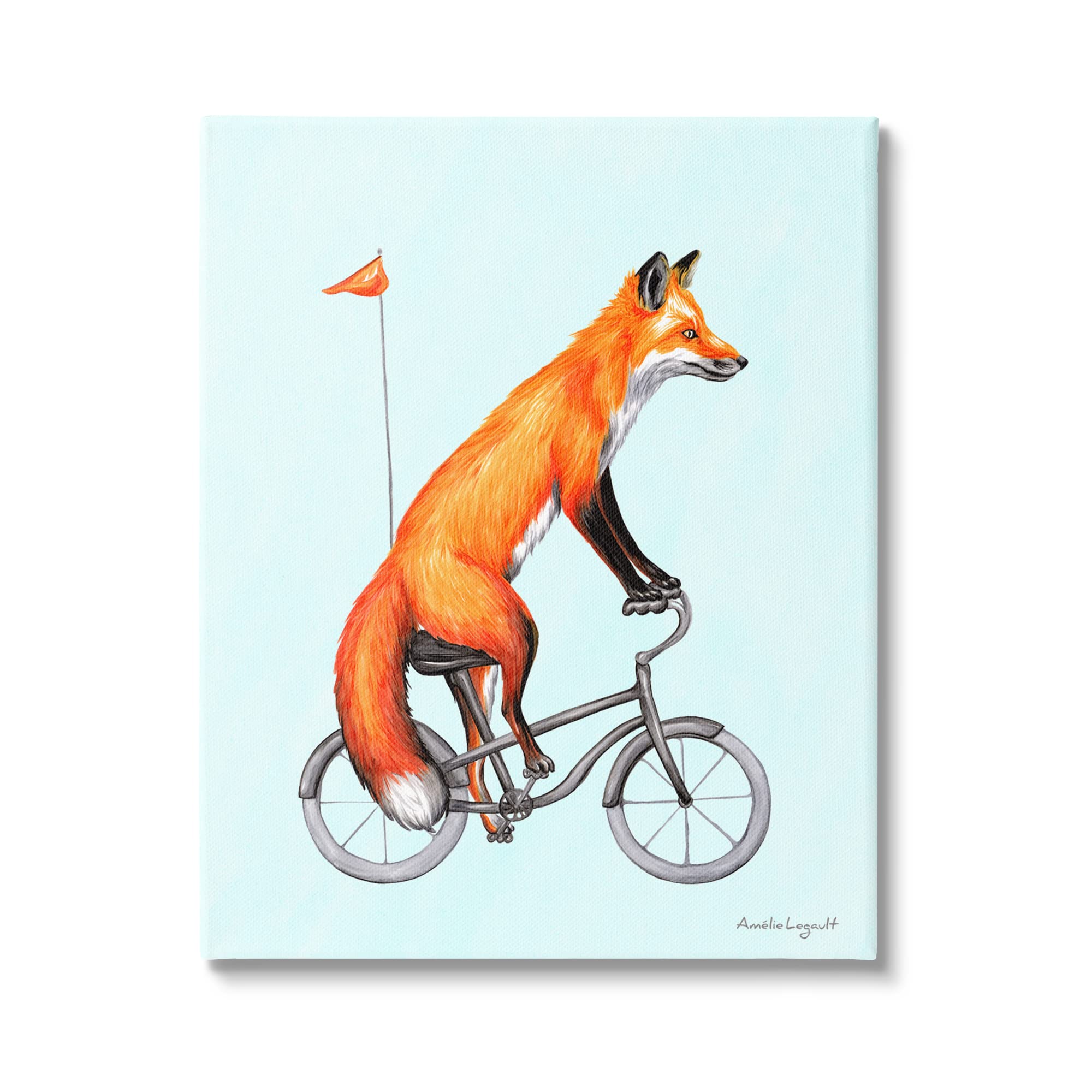 Stupell Industries Eccentric Red Fox Riding Bicycle Biking Flag, Design by Amelie Legault