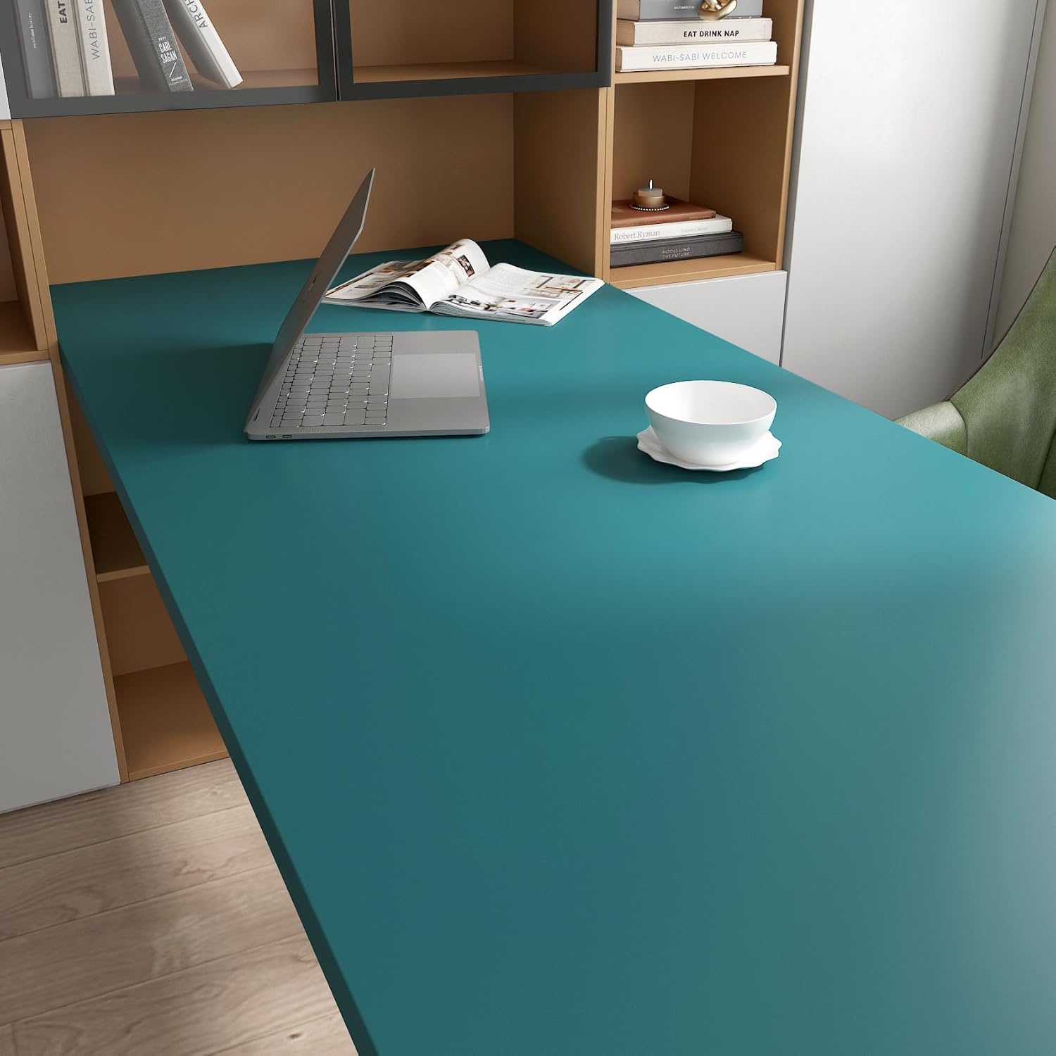Livelynine Dark Teal Peel and Stick Wallpaper Removable Deep Teal Contact Paper Cabinets Waterproof Solid Color Wall Paper Self Adhesive Kitchen Cabinet Vinyl Cover 15.8x78.8 Refrigerator Wrap Fridge