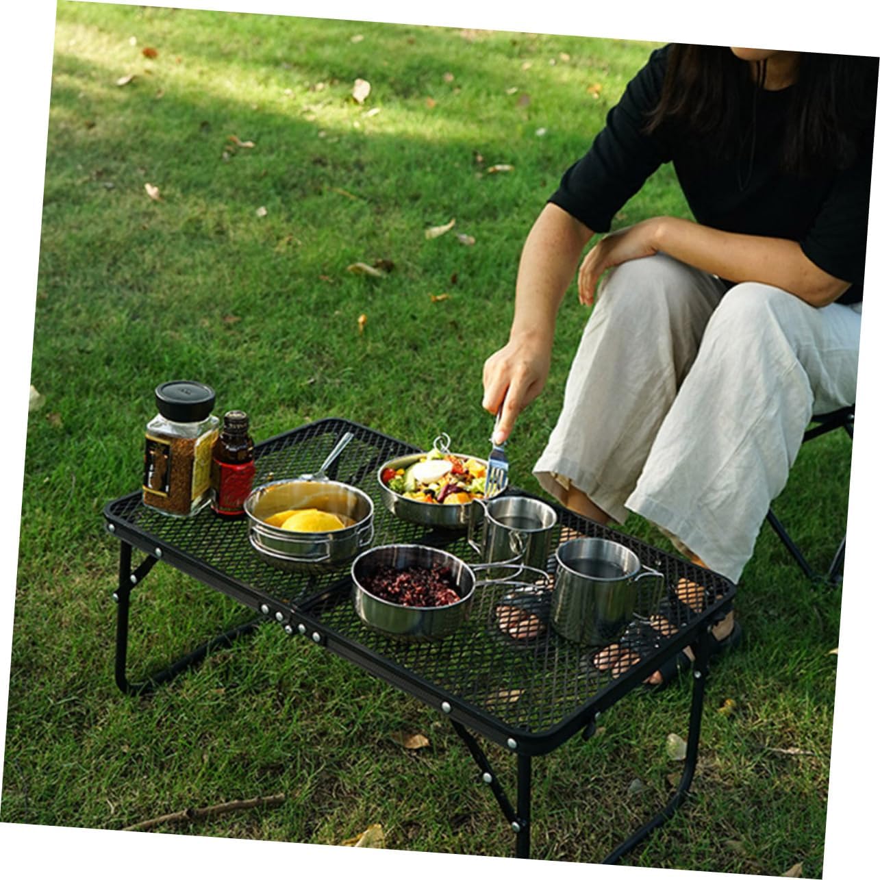 SUPVOX 5pcs Camping Silverware Stainless Steel Pot Pan Cup Set for Outdoor Activities Hiking