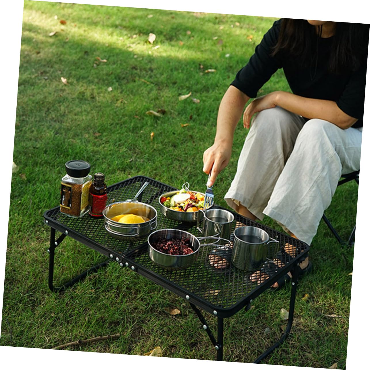 GANAZONO Vaisselle Argenté Set et 5 Pièces en Acier Inoxydable Camping Design Empilable, Résistant aux Chocs pour pour Activités de Plein Air et Randonnée Activités de Plein Air Randonnée
