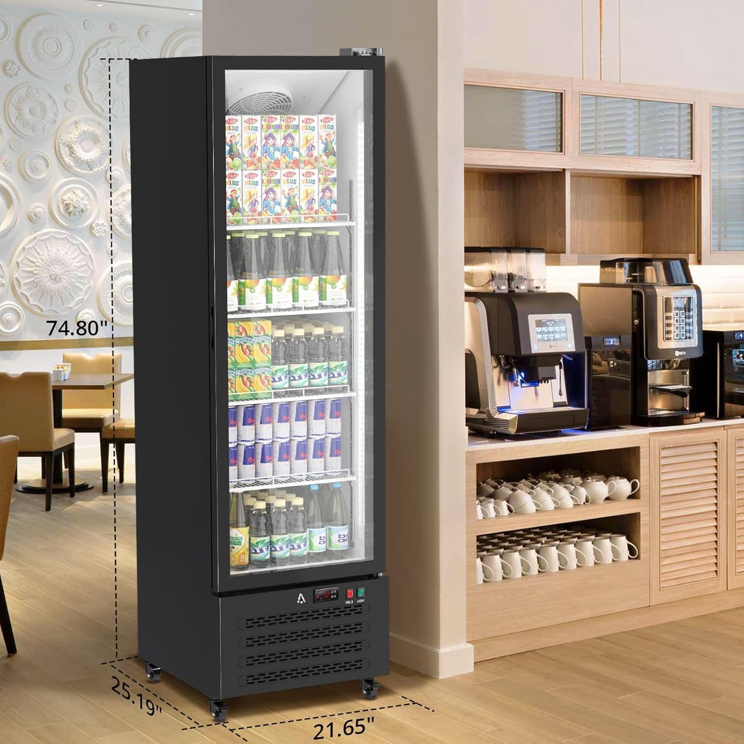 Commercial Display Refrigerator, 17.6 Cu.Ft Beverage Cooler with Glass Door, LED Lighting, 5 Shelves, Merchandiser Fridge for Restaurant, Bar, Cafe, Convenience Store