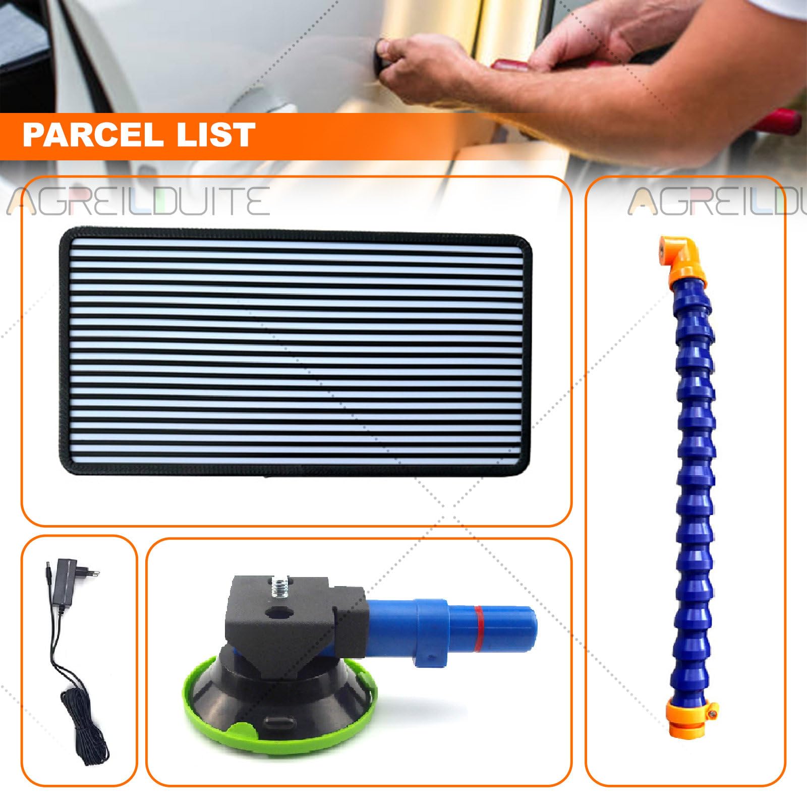 LED-PDR-Ausbeullampe, Werkzeug Zur Lackschadenfreien Ausbeultechnik, 3-Streifen-Leiterplatte – 6 Farbkombinationen, Ausbeulwerkzeug, LED-Licht, Helligkeit Einstellbar, 37,8 × 19,8 cm