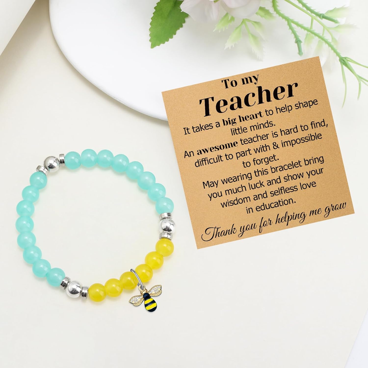 Teacher Appreciation Gifts Beaded Bracelets Bee Teacher Gifts for Women Thank You Present for Her Teaching Assistant Coworker Stretch Beads Bracelets for Bee Lover Teaching Friend Stretch Jewelry - Image 5