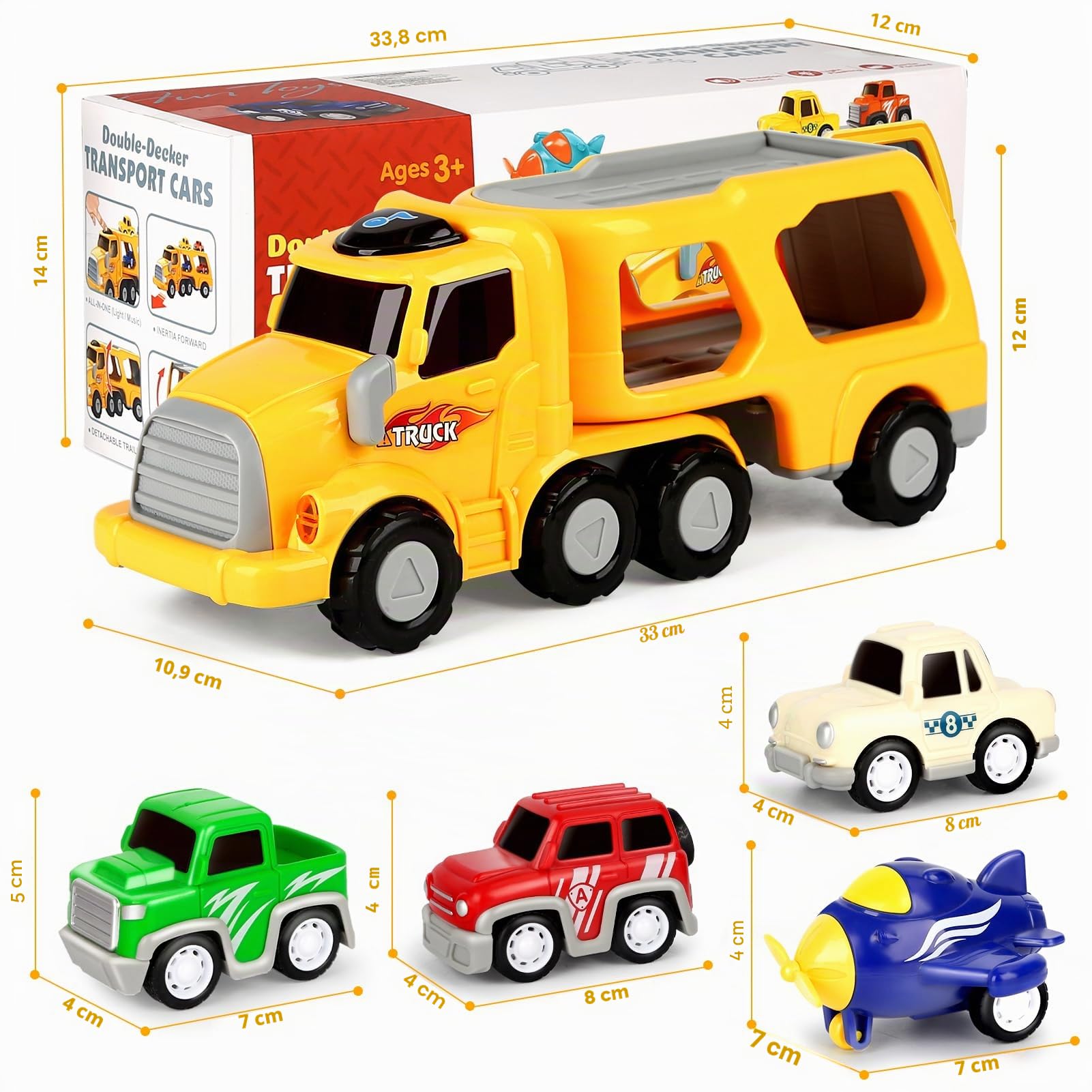 Aoskie Camion Transportador de Coches para Niños, 5 in 1 Coches Juguete con Sonido y Luces Regalo para Niños Bebe 1 2 3 4 Años